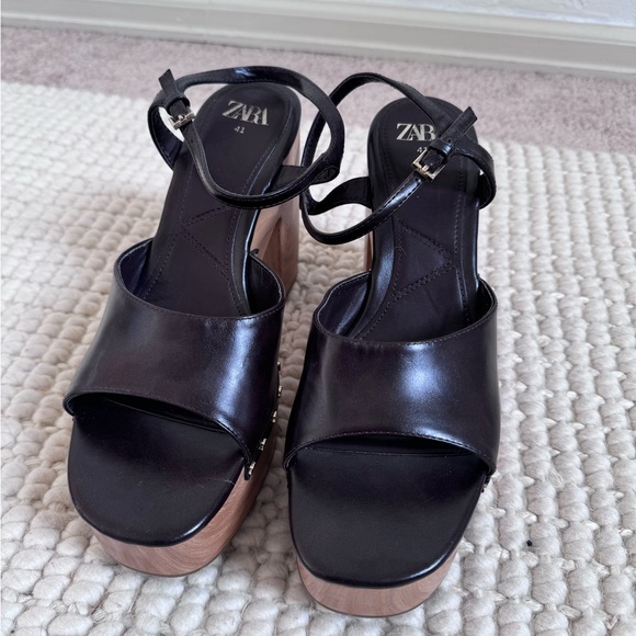 Zara Platform Sandal Brown with Studs size 41 Like New - Picture 6 of 6